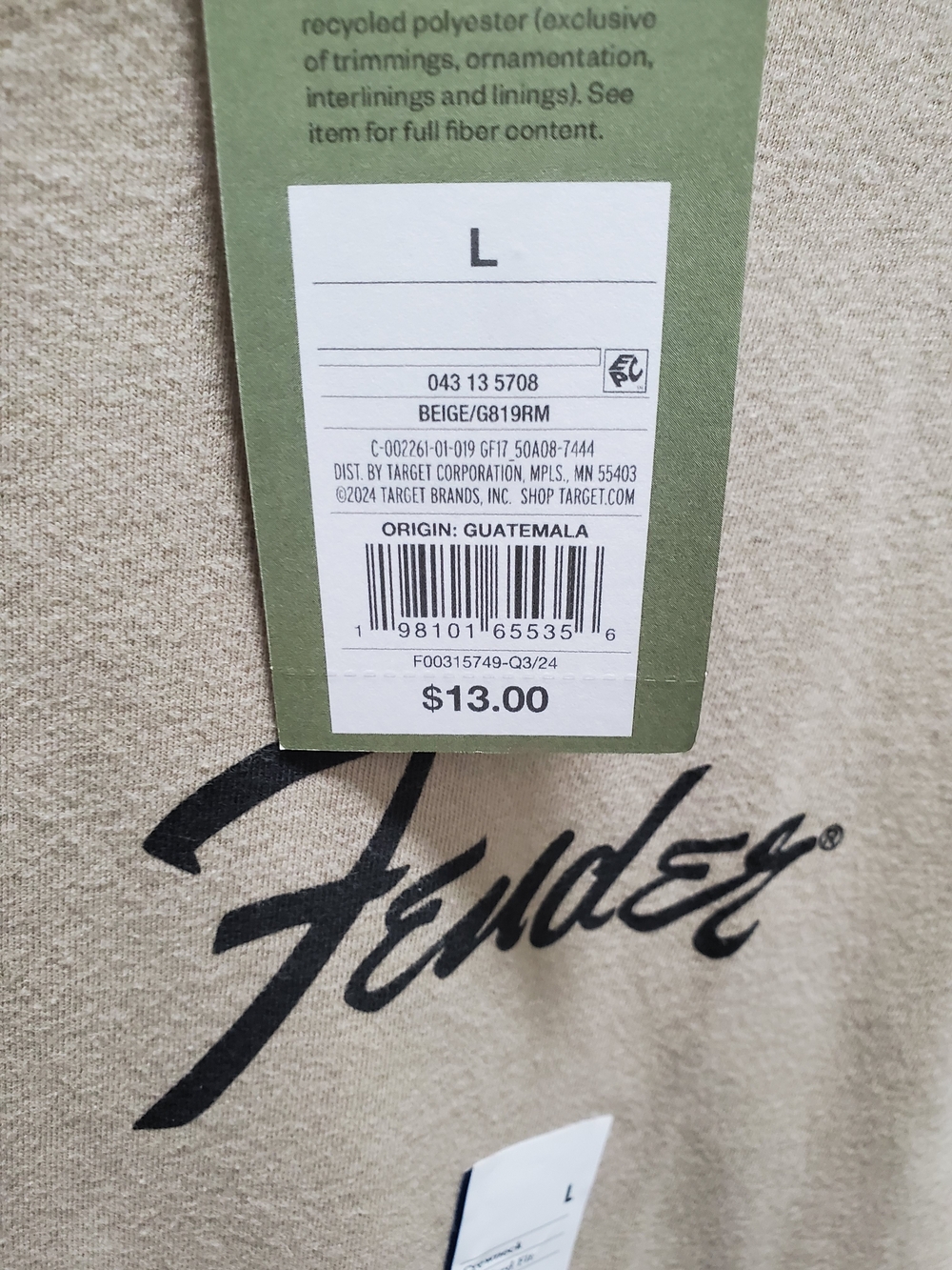 Fender Men’s Beige Logo T-Shirt